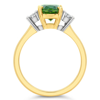 Oval Australian Green Teal Parti Sapphire and Diamond Ring in Yellow Gold and Platinum By World Treasure Designs