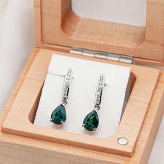 Pear Cut Australian Teal-Blue Parti Sapphire and Diamond Earrings in White Gold by World Treasure Designs