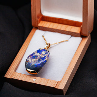 Petrified Wood Australian Boulder Opal Necklace in Yellow Gold by World Treasure Designs