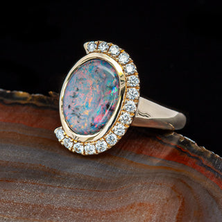 Scarlett | Multicoloured Australian Semi-Black Opal Ring