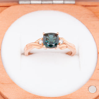 Blue-Green Sapphire Ring with Diamonds in Rose Gold by World Treasure Designs