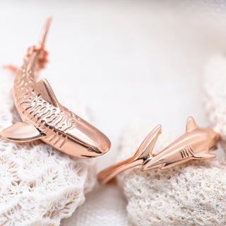 Rose Gold Reef Shark Ring and Rose Gold Tiger Shark Necklace in Rose Gold by World Treasure Designs