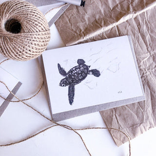 Sea Turtle Baby Crawling hand drawn on recycled paper by ELK Draws
