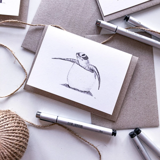 Sea Turtle Baby Hatchling hand drawn on recycled paper by ELK Draws