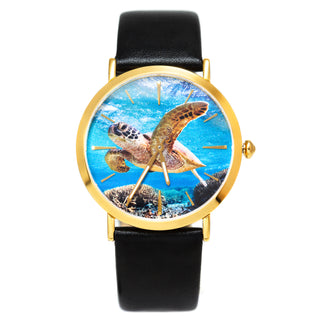 Sea Turtle Ocean Watch with Black Strap by World Treasure Designs