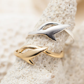 Stop Shark Finning Shark Tail Ring in Sterling Silver and Yellow Gold by World Treasure Designs