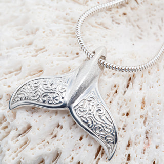 Sterling Silver Engraved Whale Tail Necklace
