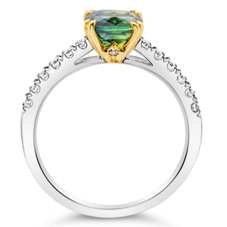 White Gold Teal Green Parti Sapphire Ring with Australian Sapphire and Diamonds by World Treasure Designs