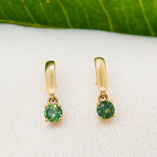 Yellow Gold Australian Green Sapphire Earrings in Yellow Gold by World Treasure Designs