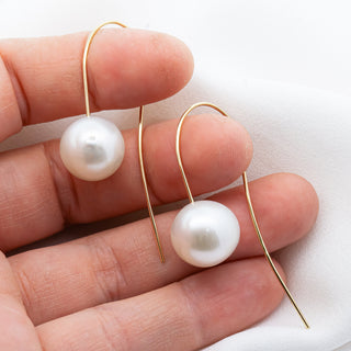 Yellow Gold Hook Australian South Sea Pearl Earrings by World Treasure Designs