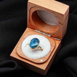 Australian Fossil Shell Lightening Ridge Free Form Opal Ring in Yellow Gold by World Treasure Designs