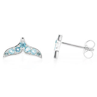 Angel of the Sea Blue Topaz Whale Tail Stud Earrings in Sterling Silver by World Treasure Designs