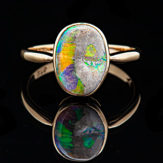 Australian Black Crystal Opal Ring Bezel Set in Yellow Gold by World Treasure Designs