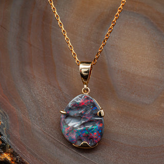 Australian Black Opal Pendant with Firey Opal in Yellow Gold by World Treasure Designs