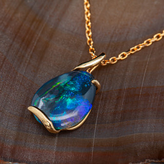 Australian Black Opal Pendant with Yellow Gold Setting by World Treasure Designs