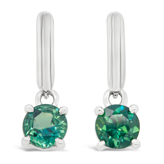 Australian Blue-Green Parti Sapphire Drop Earrings in White Gold by World Treasure Designs