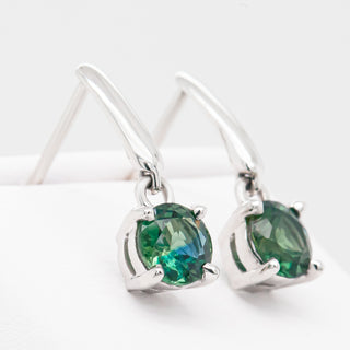 Australian Blue-Green Parti Sapphire Earrings with a Drop Sapphire in White Gold by World Treasure Designs