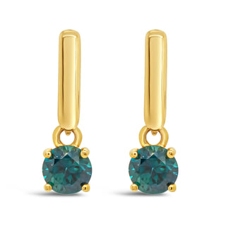 Australian Blue-Green Sapphire Drop Earrings Set in Yellow Gold by World Treasure Designs