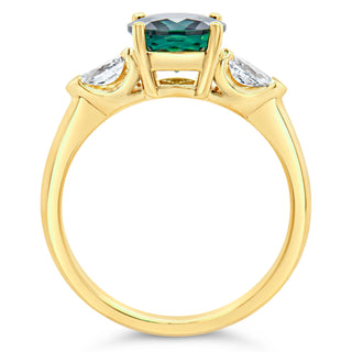 Australian Blue-Green Parti Sapphire Ring with Pear Cut Diamonds in Yellow Gold by World Treasure Designs