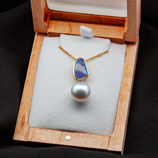 Jolie | Blue-Green-Purple Australian Crystal Opal & South Sea Pearl Necklace