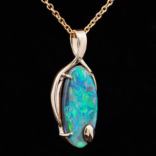 Obelia | Blue-Green-Orange Australian Semi-Black Opal Necklace