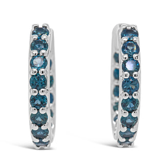 Australian Blue Lava Plain Sapphire Huggie Hoop Earrings in White Gold by World Treasure Designs