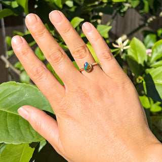 Australian Blue Opal Brown Boulder Ring in Yellow Gold by World Treasure Designs