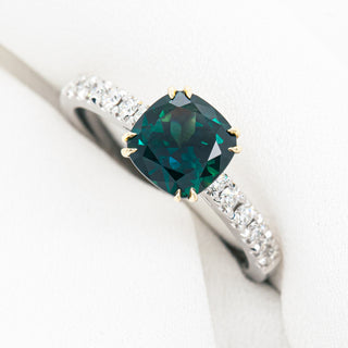 Australian Blue Parti Sapphire and Diamond Ring in White and Yellow Gold by World Treasure Designs