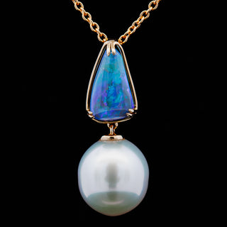 Jolie | Blue-Purple Australian Crystal Opal & South Sea Pearl Necklace