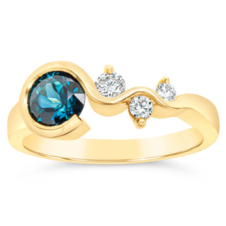 Australian Round Blue Parti Sapphire with Diamonds on the Band Ring in Yellow Gold by World Treasure Designs