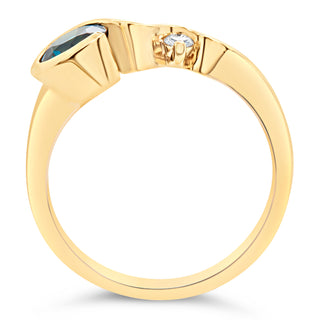 Australian Blue Parti Round Sapphire and Diamond Ring in Yellow Gold by World Treasure Designs