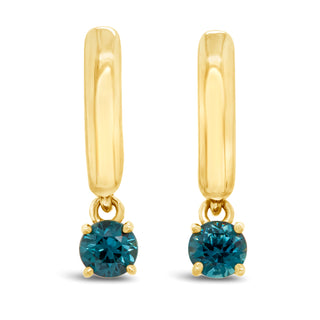 Australian Blue Sapphire Drop Earrings in Yellow Gold by World Treasure Designs