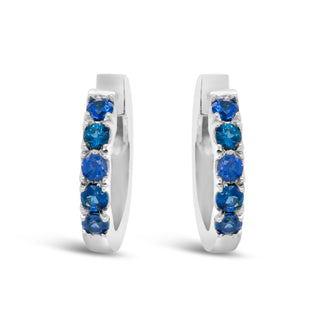 Australian Blue Sapphire Huggie Hoop Earrings in White Gold by World Treasure Designs