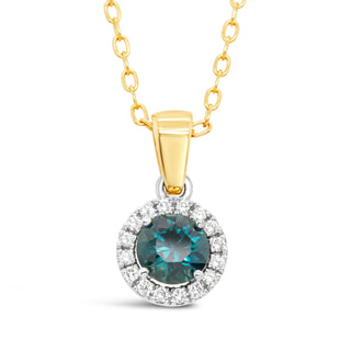 Australian Blue Sapphire Pendant with Diamond Halo in Yellow and White Gold by World Treasure Designs