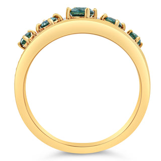 Australian Blue Sapphire Ring with Row of Diamonds in Yellow and White Gold by World Treasure Designs