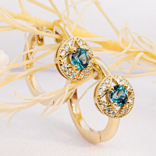 Maria | Australian Blue Sapphire and Diamond Huggie Hoop Earrings