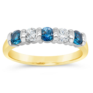 Australian Blue Sapphire and Diamond Ring in Yellow and White Gold by World Treasure Designs