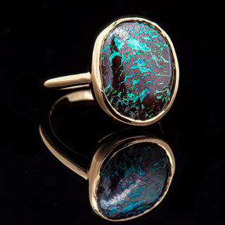 Australian Boulder Matrix Opal Ring in Yellow Gold by World Treasure Designs