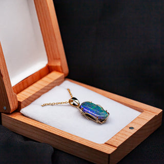 Australian Boulder Opal and Crystal Opal Front Necklace in Yellow Gold by World Treasure Designs
