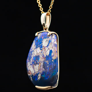 Australian Boulder Opal Necklace with Petrified Wood in Yellow Gold by World Treasure Designs
