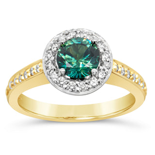 Australian Coastal Blue Parti Sapphire and Diamond Halo Ring in Yellow and White Gold by World Treasure Designs