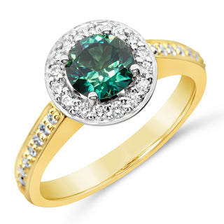 Australian Coastal Blue Parti Sapphire with Diamond Halo Ring in Yellow and White Gold by World Treasure Designs