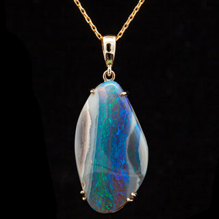 Australian Crystal Blue-Green Black Opal Pendant in Yellow Gold by World Treasure Designs