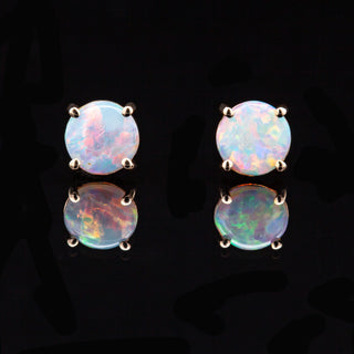 Australian Crystal Opal Stud Earrings in Yellow Gold by World Treasure Designs