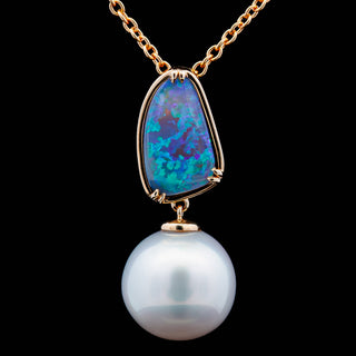 Jolie | Blue-Green-Purple Australian Crystal Opal & South Sea Pearl Necklace