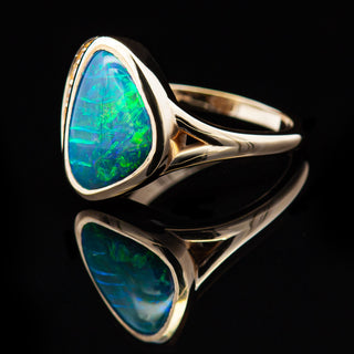 Josie | Blue-Green Australian Semi-Black Crystal Opal Ring