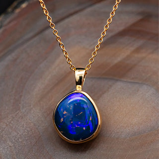 Australian Fossil Opal Necklace with Water Lily Fossil in Yellow Gold by World Treasure Designs