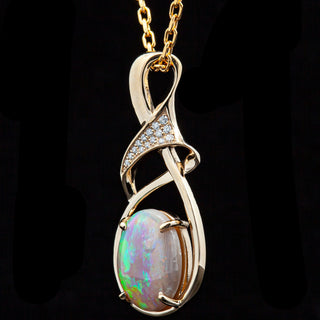 Australian Fossil Shell Opal Necklace with Diamonds in Yellow Gold by World Treasure Designs