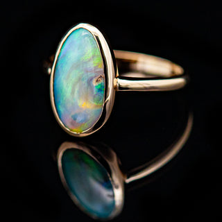 Australian Fossil Shell Ring in Yellow Gold Bezel Setting by World Treasure Designs