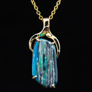Australian Fossil Wood Opal Necklace in Yellow Gold by World Treasure Designs